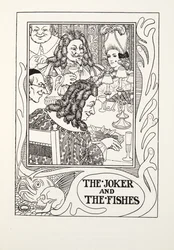 El bromista y los peces, de Fábulas de Fontaine, pub. 1905 (grabado)