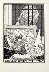 El León Vencido por el Hombre, de las Fábulas de Fontaine, pub. 1905