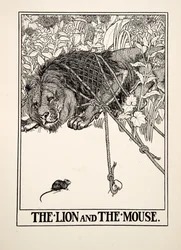 El león y el ratón, de Cien fábulas de Esopo, pub.1903