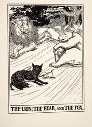 El león, el oso y el zorro, de Cien fábulas de Esopo, pub.1903