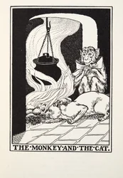 El mono y el gato, de las Fábulas de Fontaine, pub. 1905