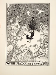 El pavo real y la urraca, de Cien fábulas de Esopo, publicado en 1903
