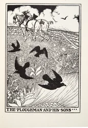 El Labrador y sus Hijos de Fábulas de Fontaine, pub. 1905