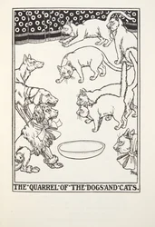 La disputa de los perros y los gatos, de las Fábulas de Fontaine, pub. 1905