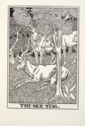 El ciervo enfermo, de las Fábulas de Fontaine, pub. 1905