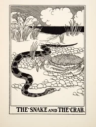 La Serpiente y el Cangrejo, de Cien Fábulas de Esopo, pub.1903