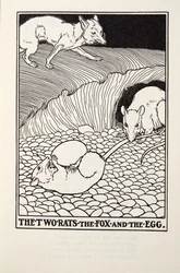Los dos ratones, el zorro y el huevo, de Fábulas de Fontaine, pub. 1905