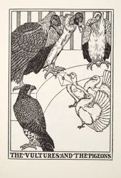 Los buitres y las palomas, de Fábulas de Fontaine, pub. 1905