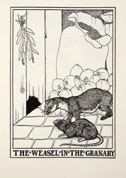 La comadreja en el granero, de Fábulas de Fontaine, pub. 1905