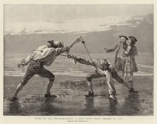 Tipos de esgrima antigua, un duelo con espadas pequeñas en 1760