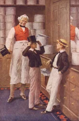 Una piel de gato reglamentaria en Seven-and-Sixpence (litografía en color)