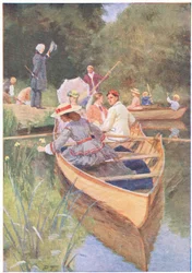 Laurie y Jo remaron un bote, de Mujercitas publicado por Associated Newspapers Limited, c.1940 (litografía en color)