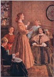 "Tink ob yer mercies, chillen, tink ob yer mercies", de Little Women publicado por Associated Newspapers Limited, c.1940 (litografía en color)