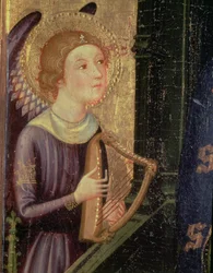 Ángel tocando un arpa (detalle de un retablo de la Virgen de la Conca de Aballa)