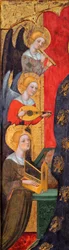Madonna rodeada de ángeles músicos - Detalle de ángeles - Madonna con ángeles tocando música (Detalle) - Pintura de Pere Serra (activo hacia 1357-1406), ca 1380 - Témpera sobre tabla - Museu Nacional d