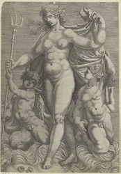 Tetis con dos tritones Neptuno y Tetis con dioses marinos y caballitos de mar (título de la serie)