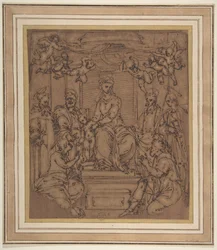 Virgen y Niño entronizados con San Antonio Abad, San Pedro, San Pablo..., 1522-23