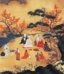 Mujeres mirando árboles de arce en Takao, pantalla, Período Azuchi-Momoyama (1568-1600), Japón siglo XVI, (detalle)