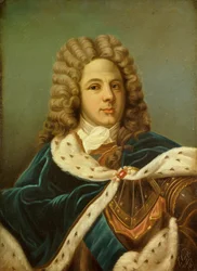 Retrato de Louis de Rouvroy, duque de Saint Simon (1675-1755) Pintura conmemorativa de Perrine Vigger Du Vigneau (? 1894). 1887. Dim 0,75 x 0,54 m