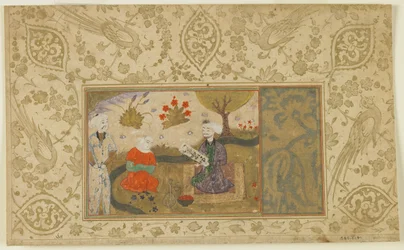 Una pareja conversa junto a un arroyo, c.1500