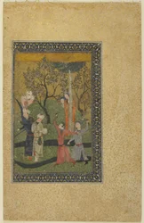 Un príncipe y una princesa rodeados de cortesanos en un jardín, c.1480