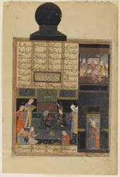 Bahram Gur y la princesa en el Pabellón Negro, de un Khamsa (Quinteto) de Nizami, c. 1550