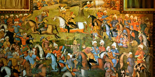 Batalla de Taher-Abad o Batalla de Merv con victoria de Shah Ismail I sobre Muhammad Shaybani Khan, Salón de Recepción, Chehel Sotun, 1647