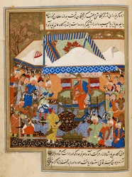 Bayazid traje ante Timur después de la batalla de Ankara (1402) ilustración de 