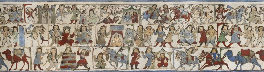 Vaso que representa el "Shahnama", Kashan, Irán, período Saljuq