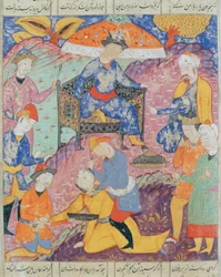 Decapitación de Syjawiusz, ilustración del "Shahnama" (Libro de los Reyes) de Abu