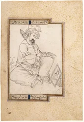 Caligrafía; Un artista trabajando, c.1600 (Tinta, oro y acuarela sobre papel)