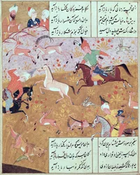 La caza real, de un libro de poemas de Hafiz Shirazi (c.1325-c.1388)