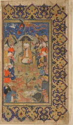 Folio de un Shahnama (Libro de los Reyes) de Firdawsi; verso: Sulayman entronizado, Shiraz, Fars, Irán, período Safavid, c.1590-1600