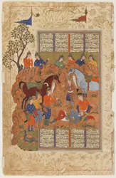Iskandar consuela al moribundo Darab de un Shahnama
