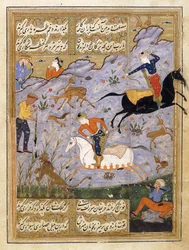 Hombres cazando ciervos y un león, c.1575