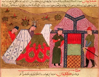 Ms.Sup.Pers.1113. fol. 66v El campamento de Genghis Khan (c.1162-1227) de un libro de Rashid al-Din (1247-1318)