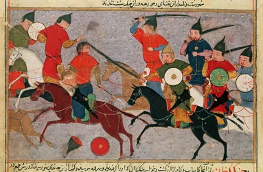Genghis Khan en batalla, de un libro de Rashid-al-Din