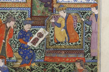 Nushabeh recibe el retrato de Eskandar, c.1475
