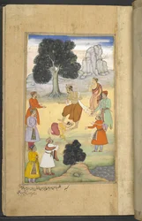 Or.12076 f.44r Arjuna trata a su hijo Babhruvahana con desprecio en Manipur (Khem) del 