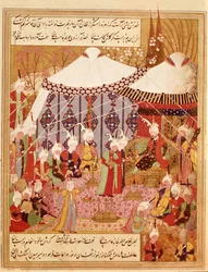 Or.1359 fol. 35 v. Sultán Bayazid capturado por Timur, 1402 de la Zafarnama 1533