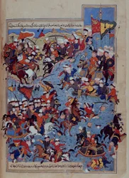 O 5736 fol.122v Batalla entre Timur (1336-1405) y Tuqtamish Khan en 1395, del 