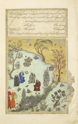 Firdausi encuentra a los poetas de la corte de Ghazni, ilustración del Shahnama (Libro de los Reyes)