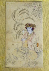 Arte persa: joven hombre bajo un sauce Anónimo Gouache del siglo XVII París, Museo del Louvre