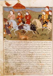 Representación de Hulagu Khan, nieto de Genghis Khan cabalgando. Miniatura persa tomada de 