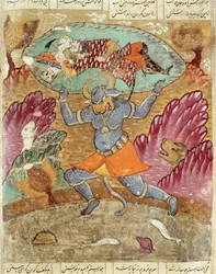 Rostam llevado por Akwan-Diwa, ilustración del Shahnama (Libro de los Reyes) de Abul-Qasim Manur Firdawsi (c.934-c.1020) 1619
