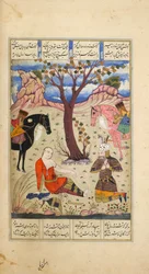 Rustam de luto por la muerte de Suhrab, ilustración de 