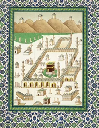 Vista esquemática de La Meca, mostrando la Kaaba, de un libro sobre cerámica persa