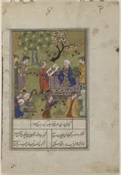 Shirin examina el retrato de Khusraw, c.1490