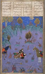 Suhrab asesinado por su padre Rustam, ilustración del Shahnama (Libro de los Reyes) de Abul-Qasim Manur Firdawsi