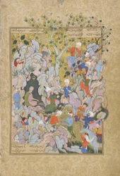 El Pir rechaza los patos traídos como regalos, folio del Haft awrang (Siete tronos) de Jami